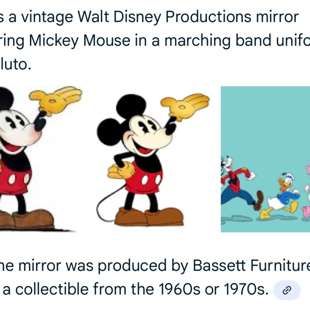 Vintage *RARE* Disney mirror. One owner—Pluto & Mickey 25”x20”—heavy duty!